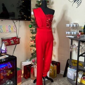 CHICME Red Sequin One Piece Suit Size M